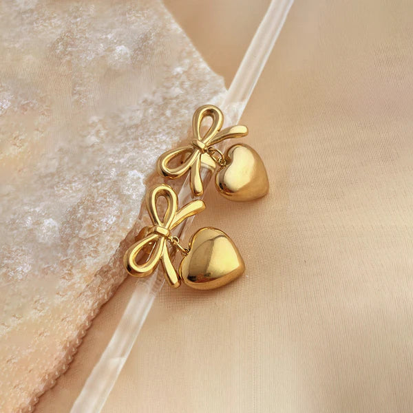 Svarnika Jewels Gold Plated Anti Tarnish Bow-Heart Themed Earrings