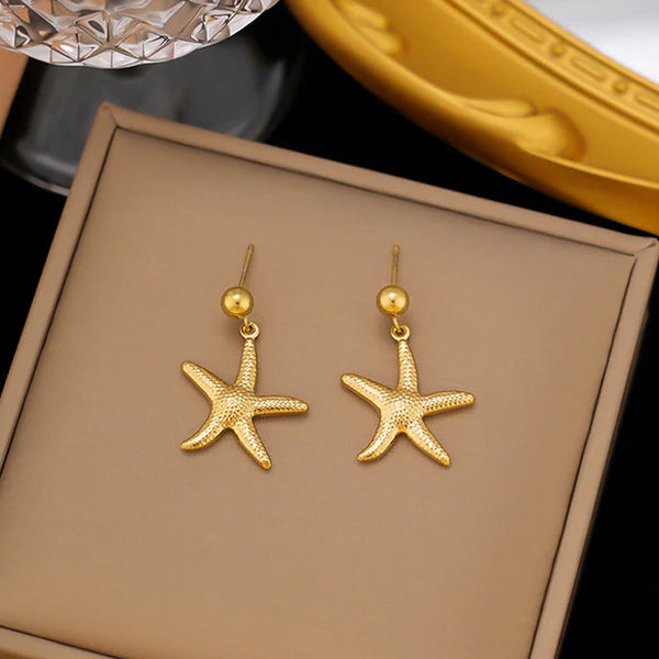 Gold Plated Stainless Steel Anti Tarnish Star Themed Drop Earrings