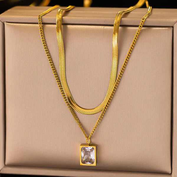 Svarnika Jewels Gold-Plated Anti Tarnish White Emerald Geometric Layered Necklace