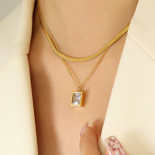 Svarnika Jewels Gold-Plated Anti Tarnish White Emerald Geometric Layered Necklace