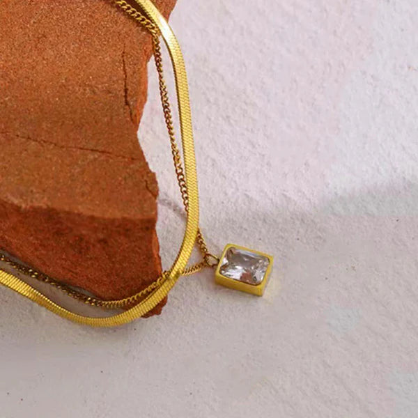 Svarnika Jewels Gold-Plated Anti Tarnish White Emerald Geometric Layered Necklace
