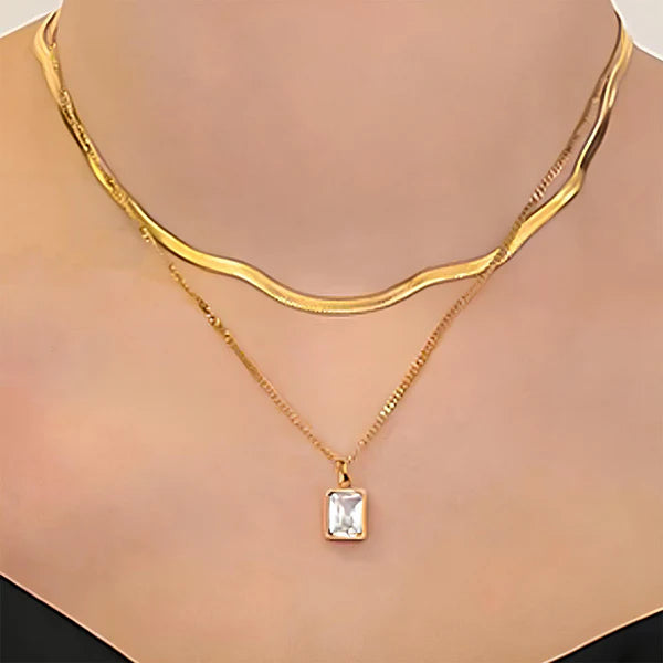 Svarnika Jewels Gold-Plated Anti Tarnish White Emerald Geometric Layered Necklace