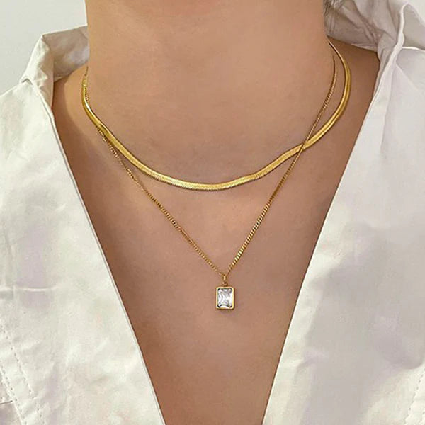 Svarnika Jewels Gold-Plated Anti Tarnish White Emerald Geometric Layered Necklace