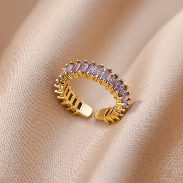 Svarnika Jewels Gold Plated Stainless Steel Anti Tarnish Purple Adjustable Finger Ring For Women