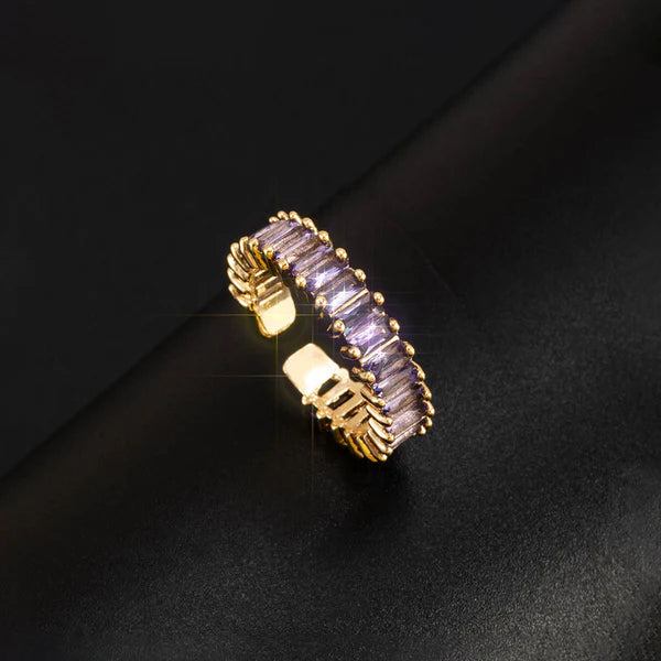 Svarnika Jewels Gold Plated Stainless Steel Anti Tarnish Purple Adjustable Finger Ring For Women