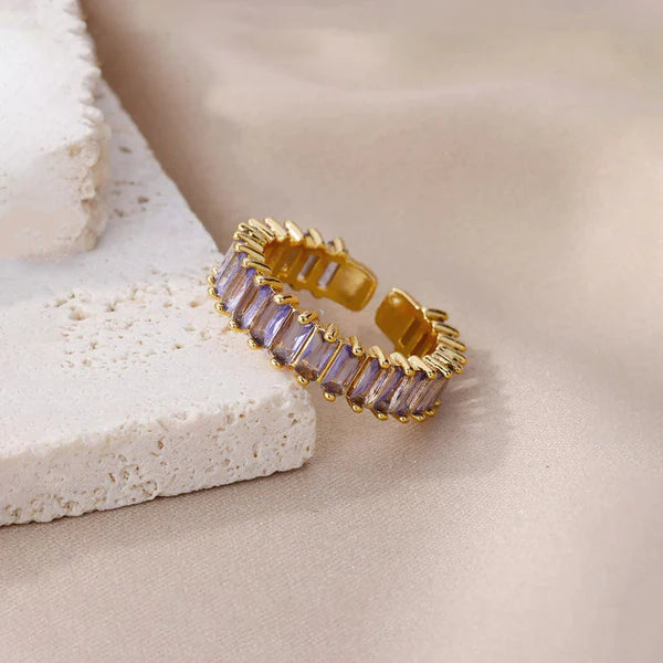 Svarnika Jewels Gold Plated Stainless Steel Anti Tarnish Purple Adjustable Finger Ring For Women