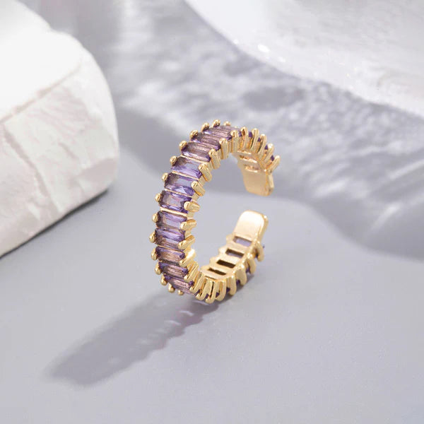 Svarnika Jewels Gold Plated Stainless Steel Anti Tarnish Purple Adjustable Finger Ring For Women