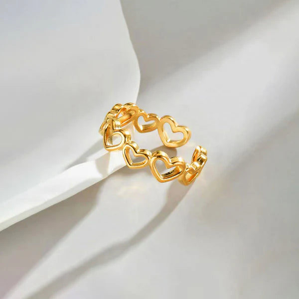 Svarnika Jewels Gold Plated Anti Tarnish Stainless Steel Heart Themed Adjustable Finger Ring