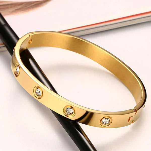 Svarnika Jewels Stainless Steel Contemporary Gold Plated Love AD Anti-Tarnish Bracelet For Women