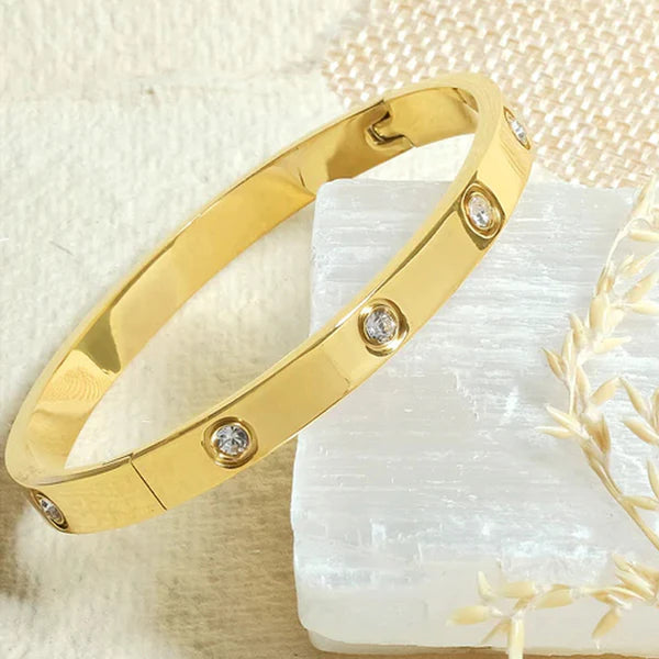 Svarnika Jewels Stainless Steel Contemporary Gold Plated Love AD Anti-Tarnish Bracelet For Women