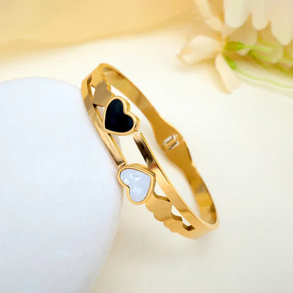 Svarnika Jewels Gold Plated Stainless Steel Heart Themed Anti Tarnish Bangle Style Bracelet