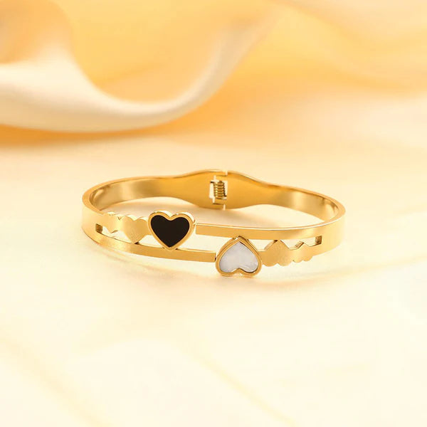Svarnika Jewels Gold Plated Stainless Steel Heart Themed Anti Tarnish Bangle Style Bracelet