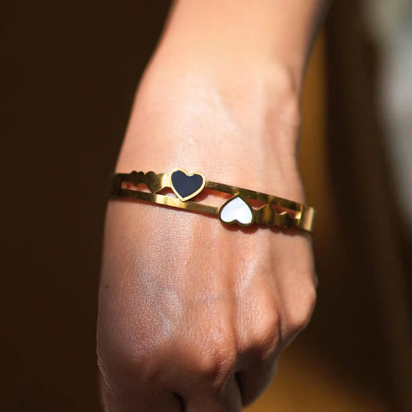 Svarnika Jewels Gold Plated Stainless Steel Heart Themed Anti Tarnish Bangle Style Bracelet