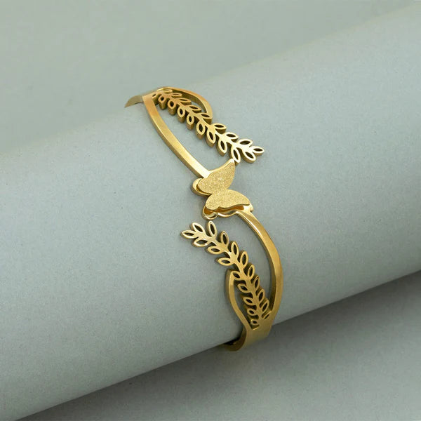 Svarnika Jewels Gold Plated Stainless Steel Butterfly Themed Anti Tarnish Bangle Style Bracelet