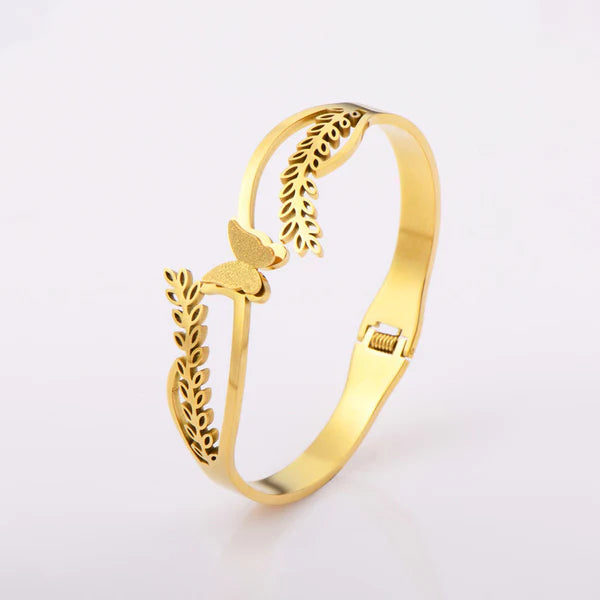 Svarnika Jewels Gold Plated Stainless Steel Butterfly Themed Anti Tarnish Bangle Style Bracelet