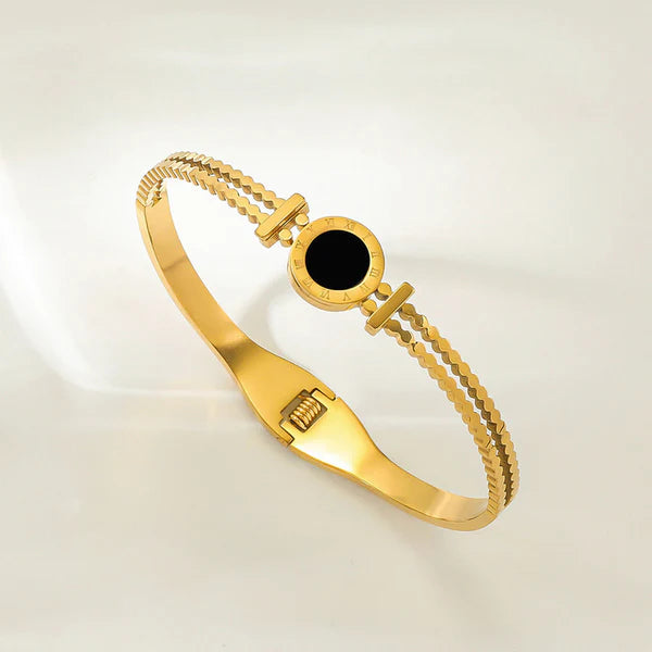 Svarnika Jewels Gold Plated Stainless Steel Roman Numerals Anti Tarnish Geometric Bracelet