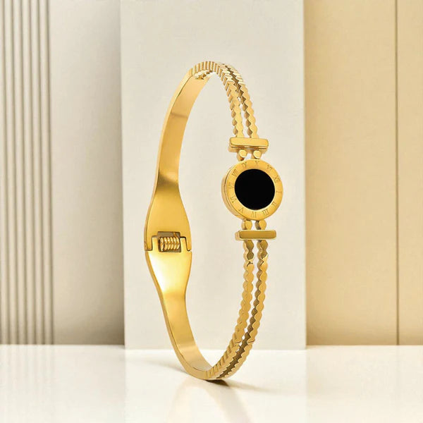 Svarnika Jewels Gold Plated Stainless Steel Roman Numerals Anti Tarnish Geometric Bracelet