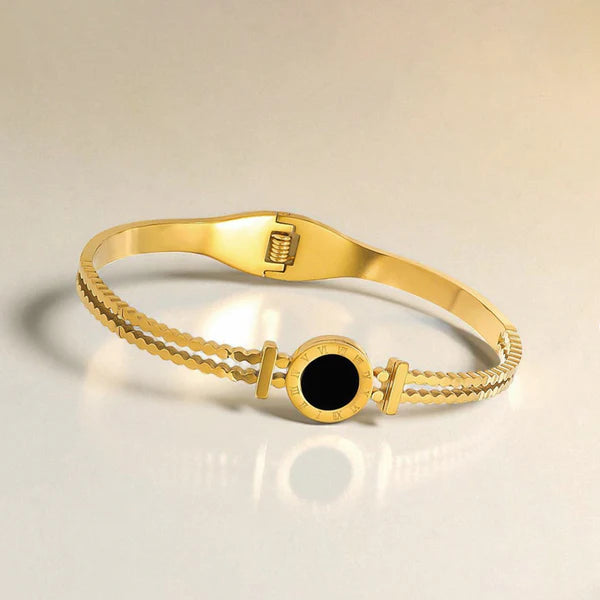 Svarnika Jewels Gold Plated Stainless Steel Roman Numerals Anti Tarnish Geometric Bracelet
