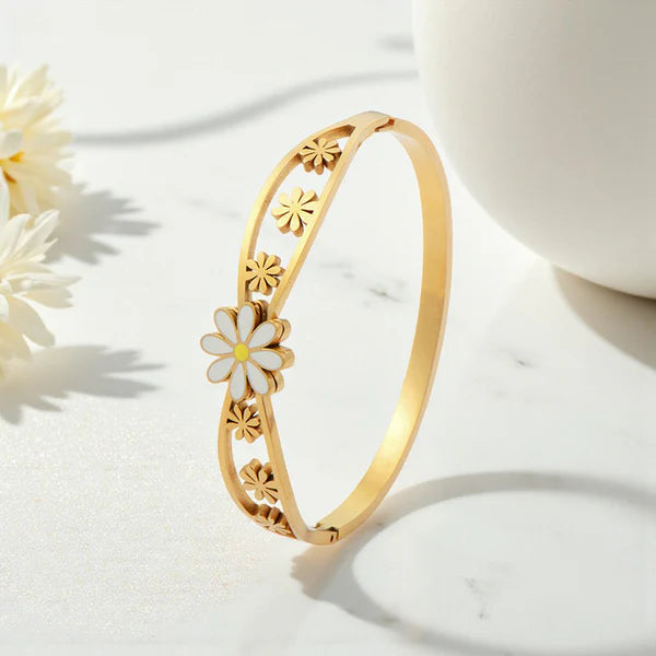 Svarnika Jewels Gold Plated Stainless Steel Floral Themed Anti Tarnish Bangle Style Bracelet