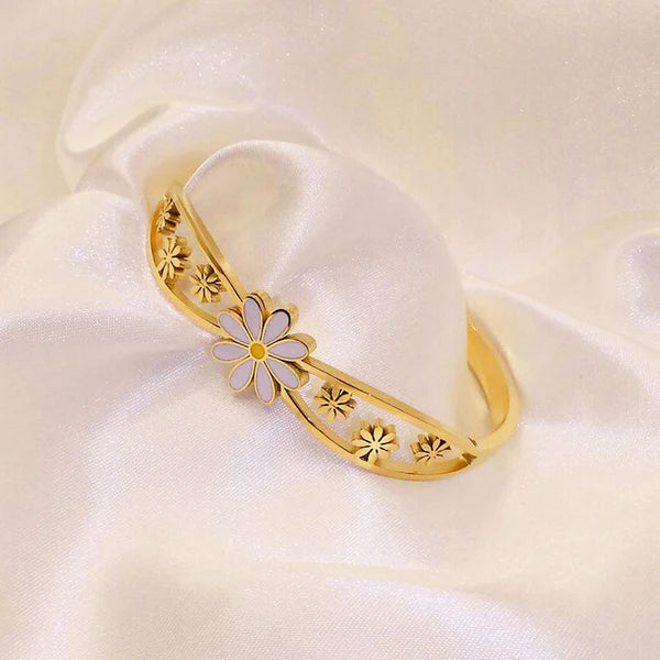 Svarnika Jewels Gold Plated Stainless Steel Floral Themed Anti Tarnish Bangle Style Bracelet