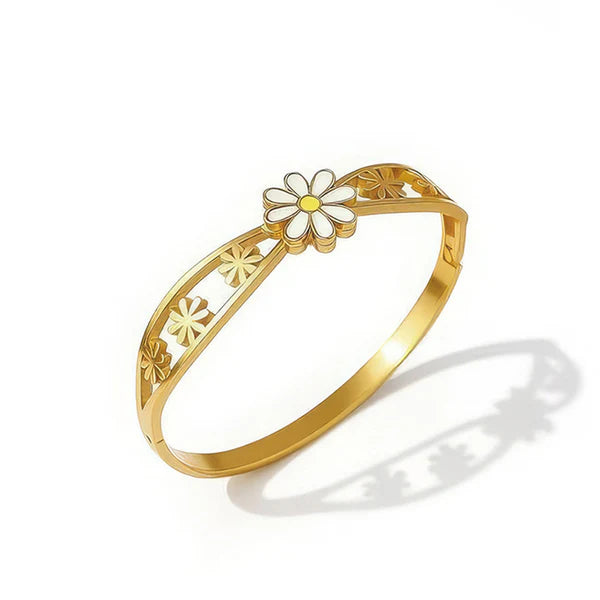 Svarnika Jewels Gold Plated Stainless Steel Floral Themed Anti Tarnish Bangle Style Bracelet