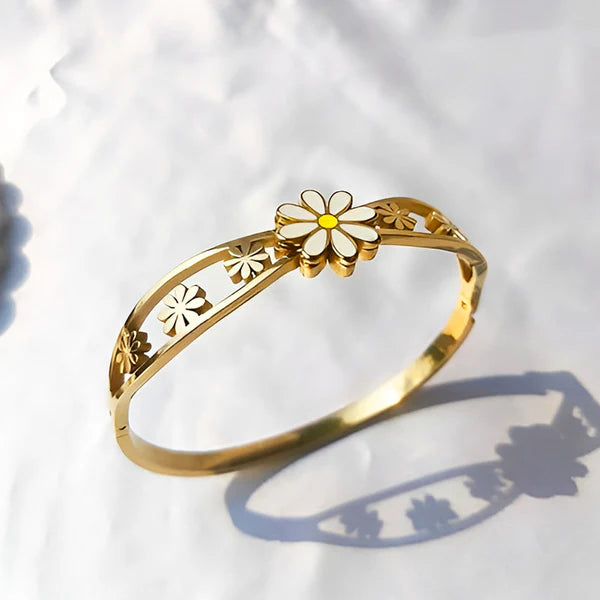 Svarnika Jewels Gold Plated Stainless Steel Floral Themed Anti Tarnish Bangle Style Bracelet