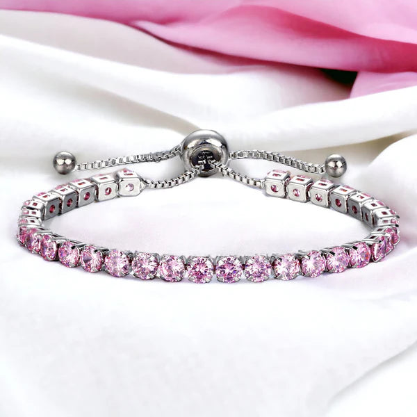 Svarnika Jewels Silver Plated Round Cut Cubic Zirconia Pink Matrix Anti Tarnish Tennis Bracelet