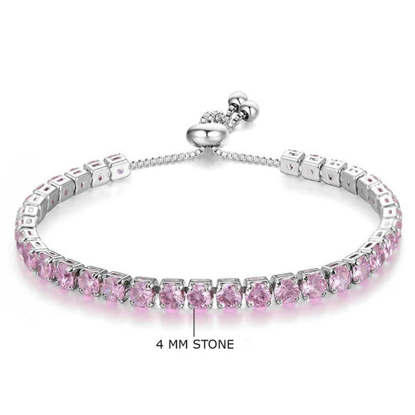 Svarnika Jewels Silver Plated Round Cut Cubic Zirconia Pink Matrix Anti Tarnish Tennis Bracelet