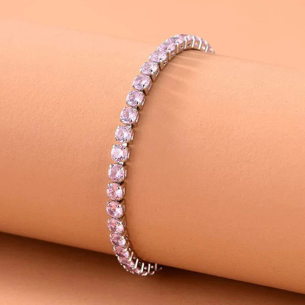 Svarnika Jewels Silver Plated Round Cut Cubic Zirconia Pink Matrix Anti Tarnish Tennis Bracelet