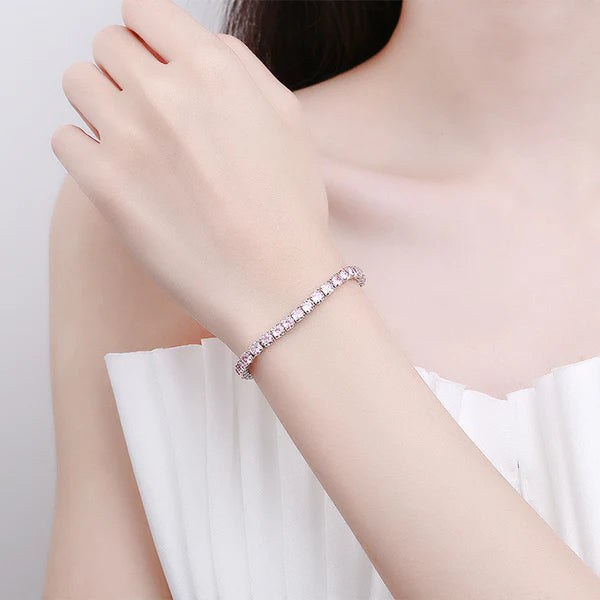 Svarnika Jewels Silver Plated Round Cut Cubic Zirconia Pink Matrix Anti Tarnish Tennis Bracelet