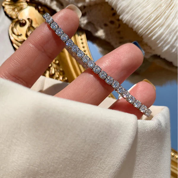 Svarnika Jewels Silver Plated Round Cut Cubic Zirconia White Matrix Anti Tarnish Tennis Bracelet