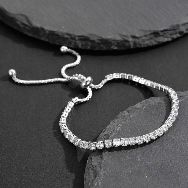 Svarnika Jewels Silver Plated Round Cut Cubic Zirconia White Matrix Anti Tarnish Tennis Bracelet