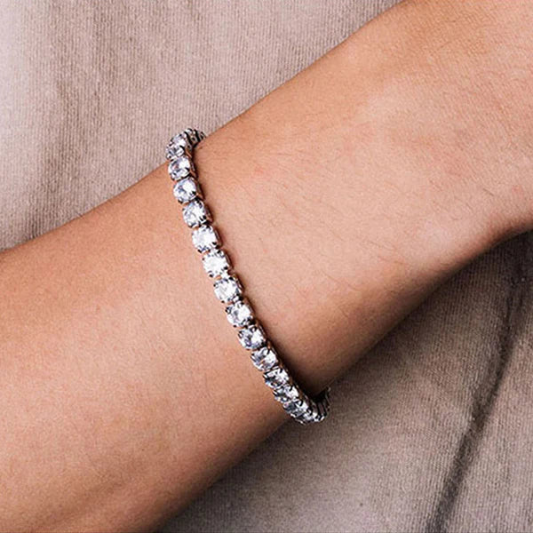 Svarnika Jewels Silver Plated Round Cut Cubic Zirconia White Matrix Anti Tarnish Tennis Bracelet