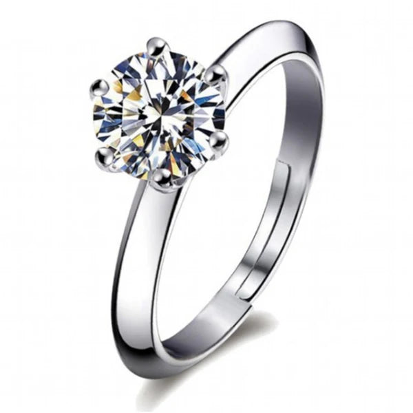 Svarnika Jewels Silver Plated Crystal Studded Anti Tarnish Solitaire Adjustable Finger Ring