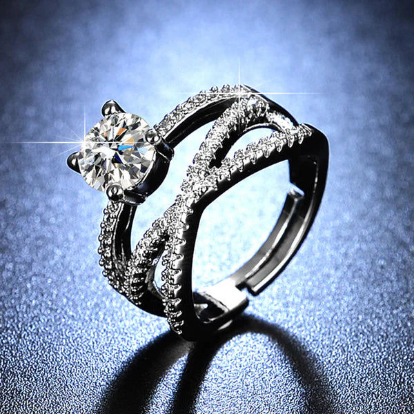 Svarnika Jewels Anti-Tarnish Silver Cross Solitaire Diamond Adjustable Ring