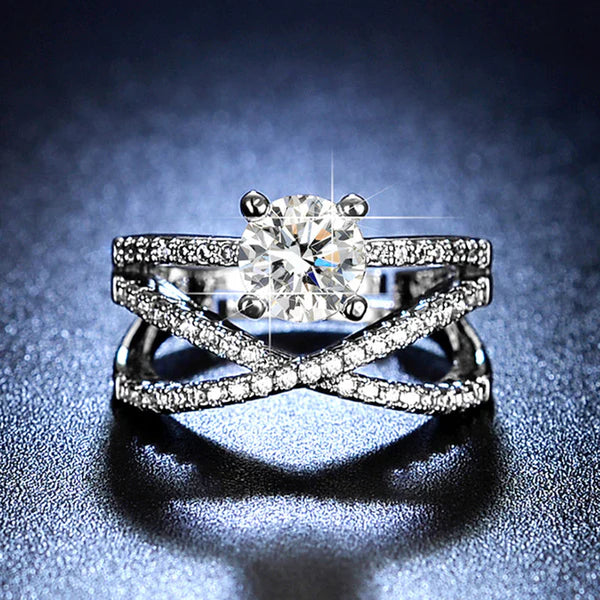 Svarnika Jewels Anti-Tarnish Silver Cross Solitaire Diamond Adjustable Ring