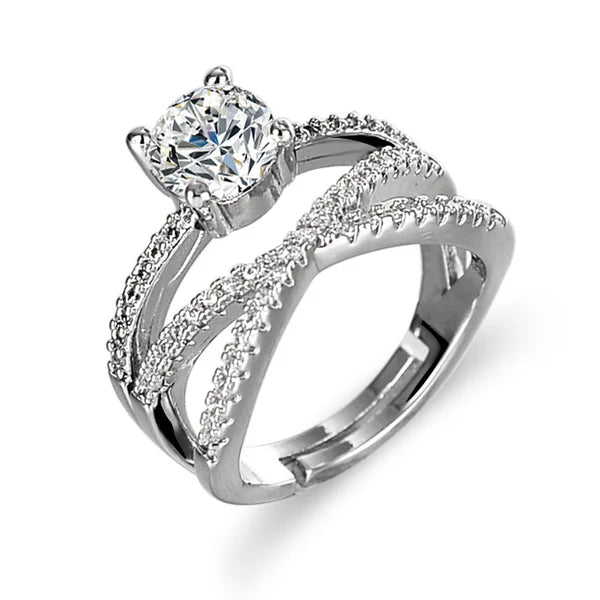 Svarnika Jewels Anti-Tarnish Silver Cross Solitaire Diamond Adjustable Ring