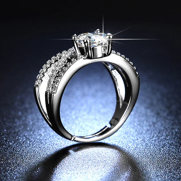 Svarnika Jewels Anti-Tarnish Silver Cross Solitaire Diamond Adjustable Ring