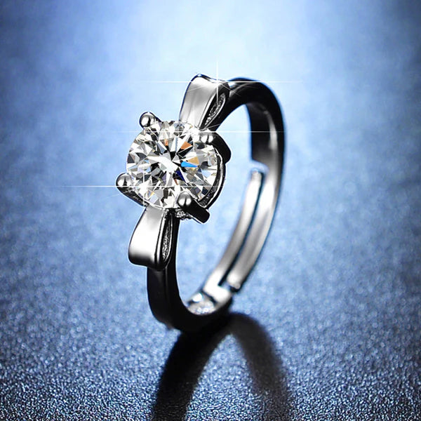 Svarnika Jewels Silver Plated Crystal Studded Bow Tie Anti Tarnish Solitaire Adjustable Ring