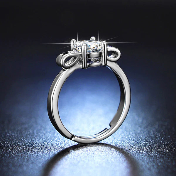 Svarnika Jewels Silver Plated Crystal Studded Bow Tie Anti Tarnish Solitaire Adjustable Ring