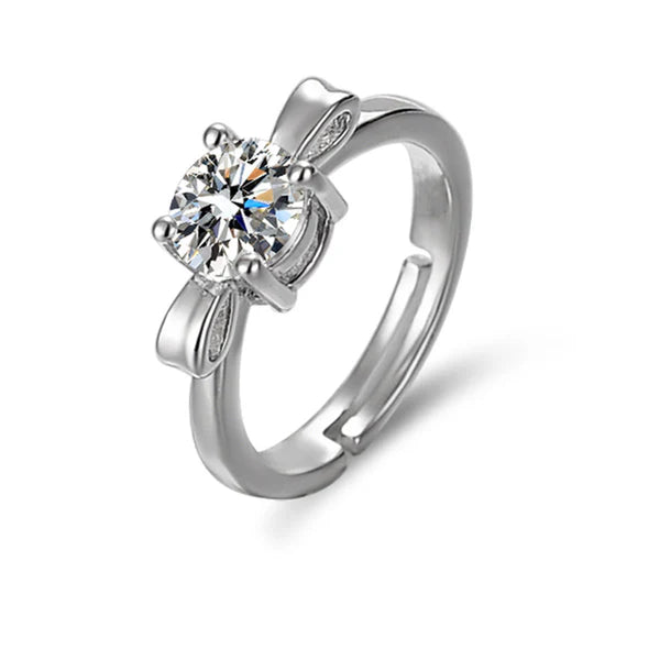 Svarnika Jewels Silver Plated Crystal Studded Bow Tie Anti Tarnish Solitaire Adjustable Ring