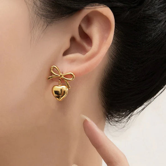Svarnika Jewels Gold Plated Anti Tarnish Bow-Heart Themed Earrings