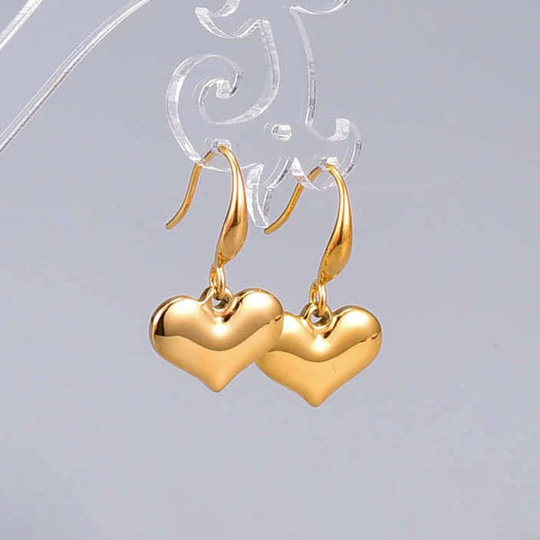 Gold Plated Anti Tarnish Stainless Steel Heart Themed Drop Earrings