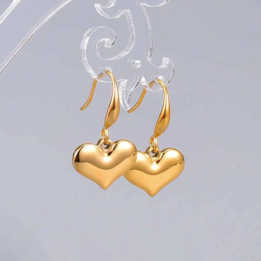 Gold Plated Anti Tarnish Stainless Steel Heart Themed Drop Earrings