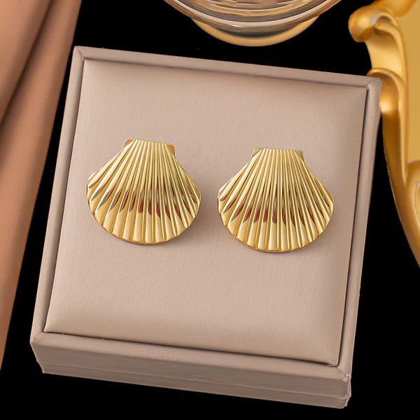 Gold-Plated Anti Tarnish Stainless Steel Shell Shaped Stud Earrings