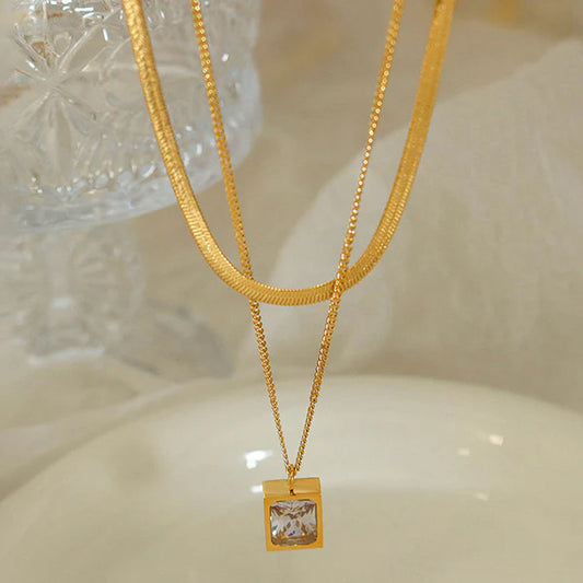 Svarnika Jewels Gold-Plated Anti Tarnish White Emerald Geometric Layered Necklace