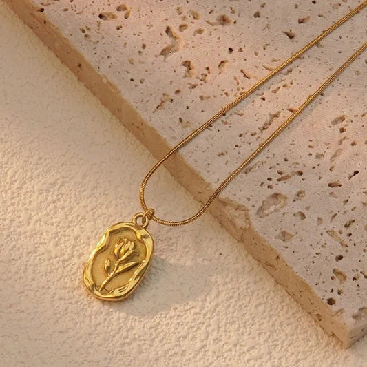 Gold Plated Anti Tarnish Rose Themed Pendant
