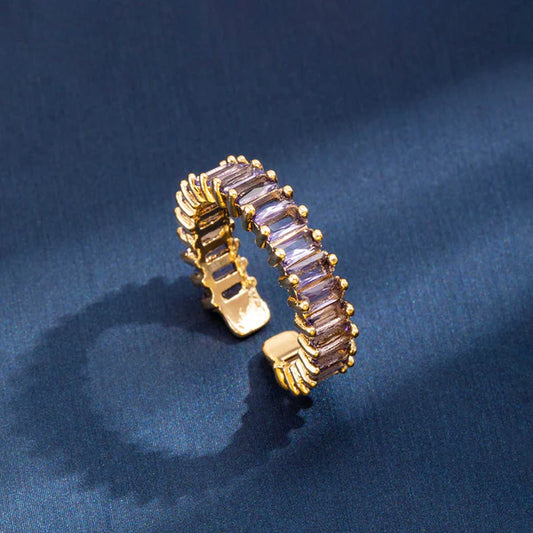 Svarnika Jewels Gold Plated Stainless Steel Anti Tarnish Purple Adjustable Finger Ring For Women