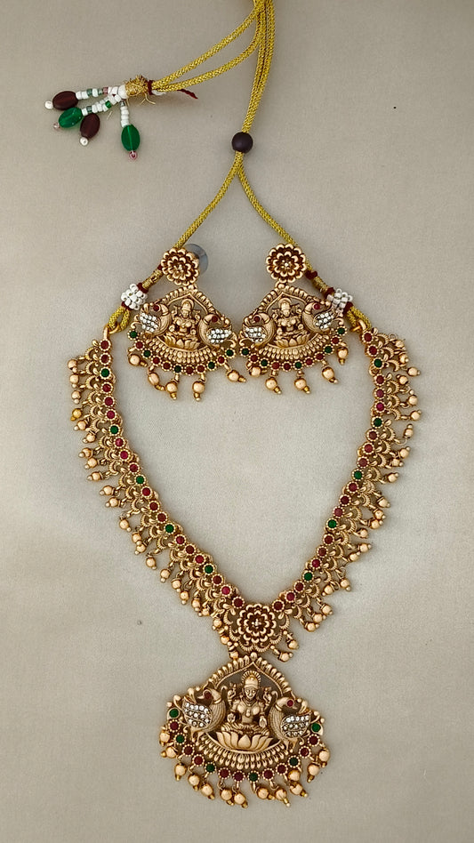 Premium Matte Finish Laxmi Necklace Set with Earrings