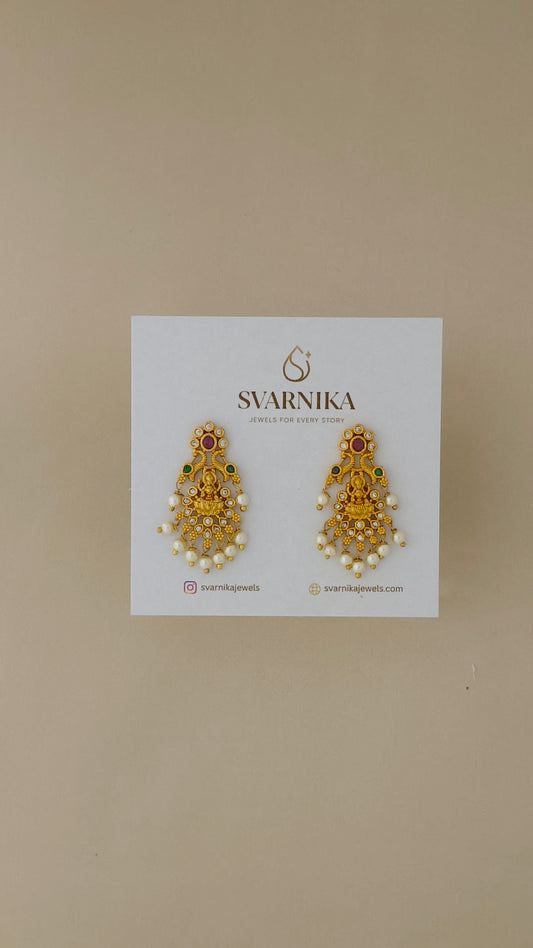 Svarnika Jewels Traditional Gold Plated Laxmi Idol Drop Earrings
